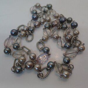 Vintage Premier Design PD (Stamped) Faux Pearl & Twisted Wire Necklace Apx 22" L